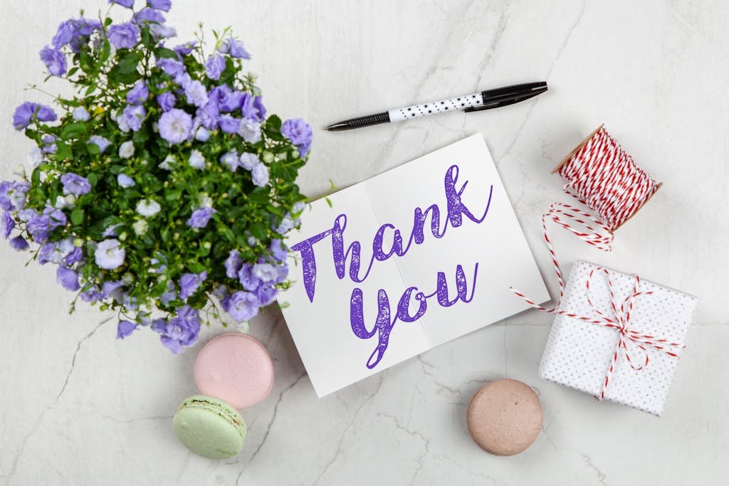 Purple Petaled Flower and Thank You Card