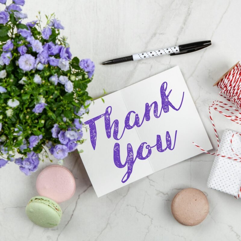 Purple Petaled Flower and Thank You Card